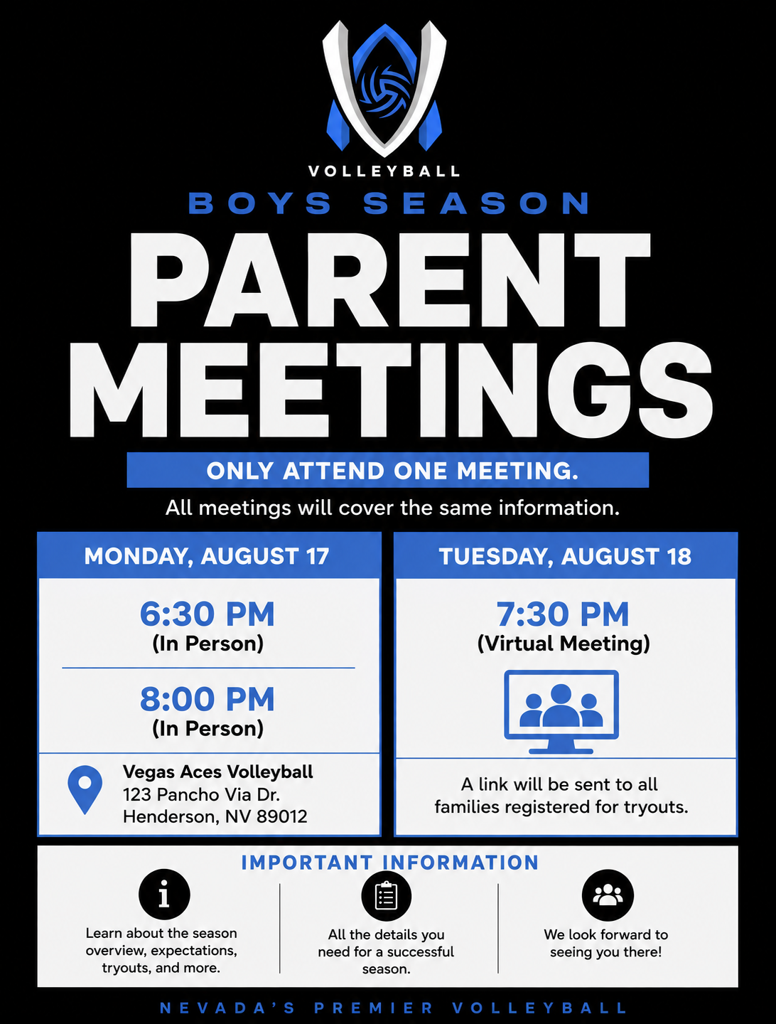 Vegas Aces Boys Parent Meetings